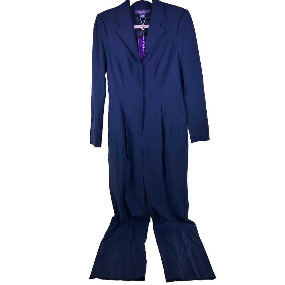 NWT Ralph Lauren Purple Label Navy Jumpsuit Womens Size 6 Long Sleeve Wool Blend